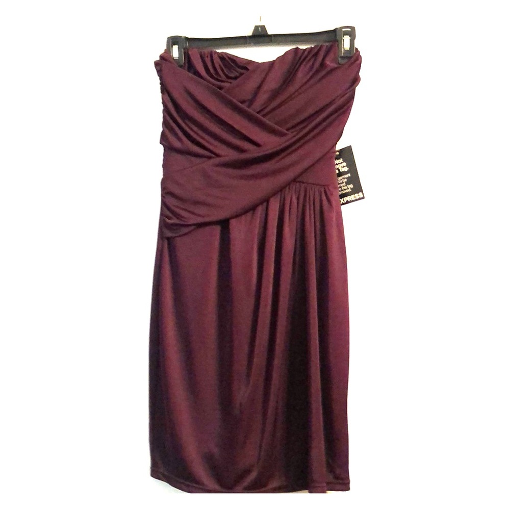 Strapless plum cocktail dress